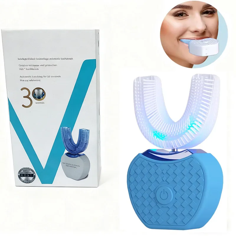 

Водонепроницаемый уход за полостью рта 360° ° Ультразвуковая зубная щетка U-образной формы, портативный инструмент для чистки полости рта на батарейках