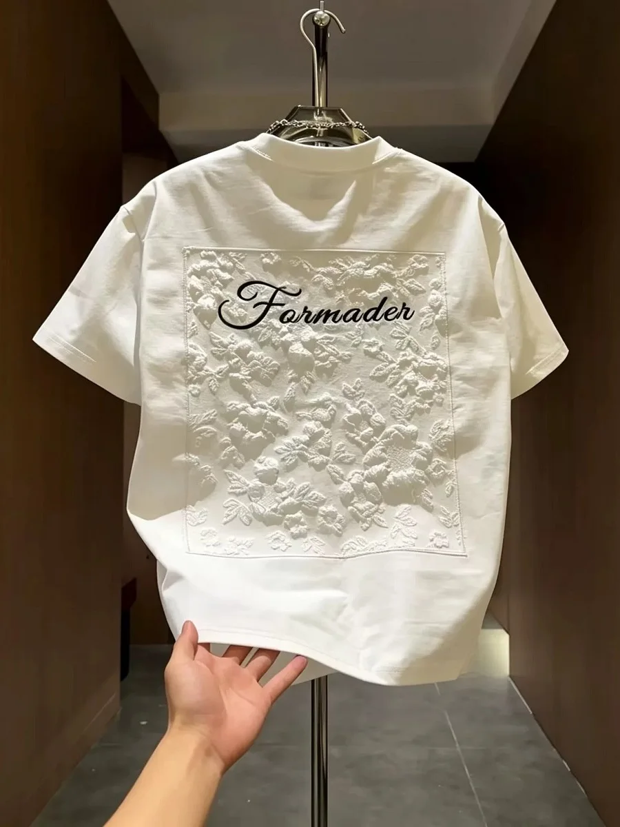 Summer 2026 Men's Casual Embroidered Short Sleeve T-Shirt Luxury Flirtatious Versatile Lightweight Half Sleeve round Neck T-S...