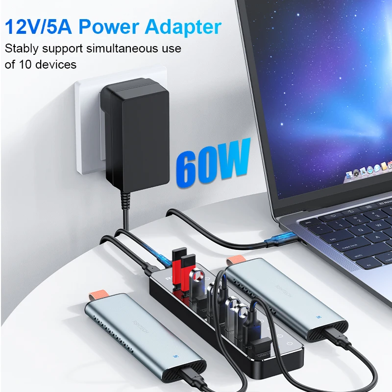 Imagem -04 - Rshtech-usb c Hub Splitter Interruptores Individuais Touch 10gbps Usb-a e Usb-c Portas de Dados Portas para Macbook Laptop