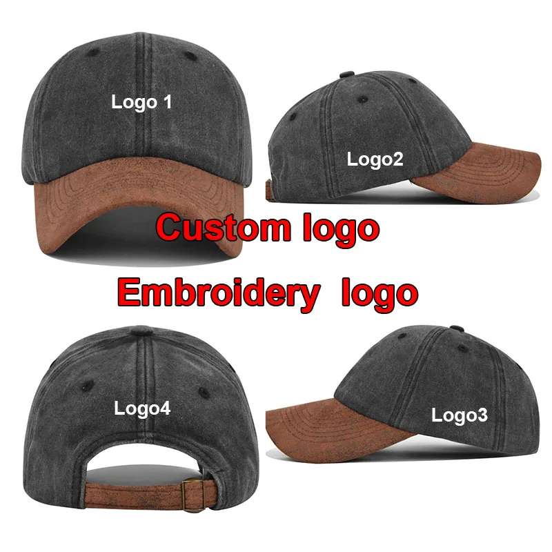 Unisex Vintage Splicing Baseball Cap Custom Logo Washed Cotton Dad Hat with Suede Brim Embroidered Outdoor Sun Hat