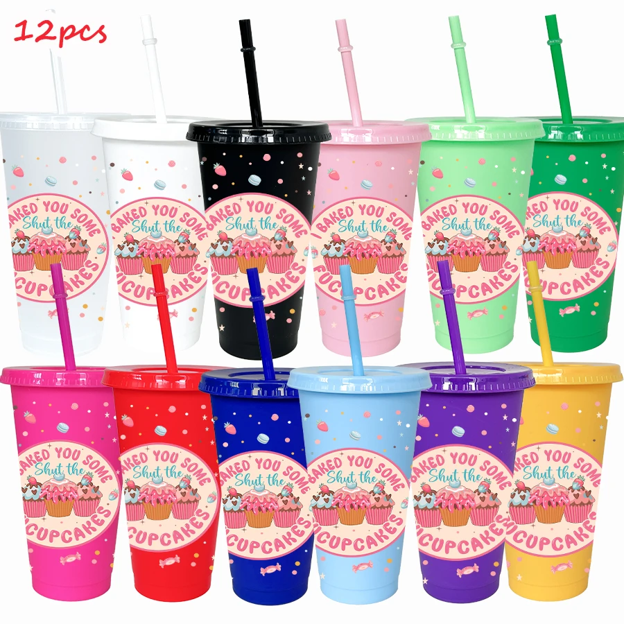 12Pcs Strawberry Dessert Printed 780ml/26oz Plastic Tumbler Wedding Cold Cup Birthday Party Drinkware for Back-to-school Gift view 5