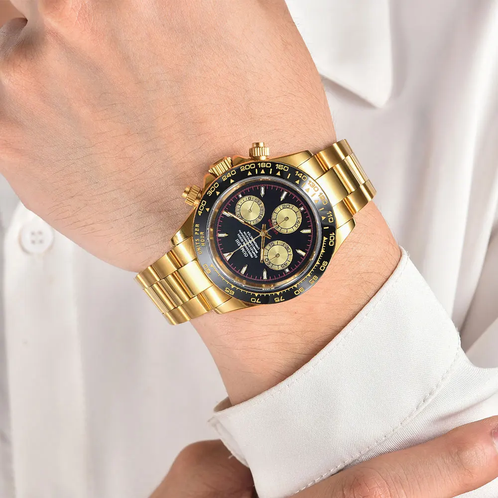 Золотые часы на заказ VK63, хронограф, сапфировое стекло, ремешок из нержавеющей стали, роскошные деловые мужские водонепроницаемые часы