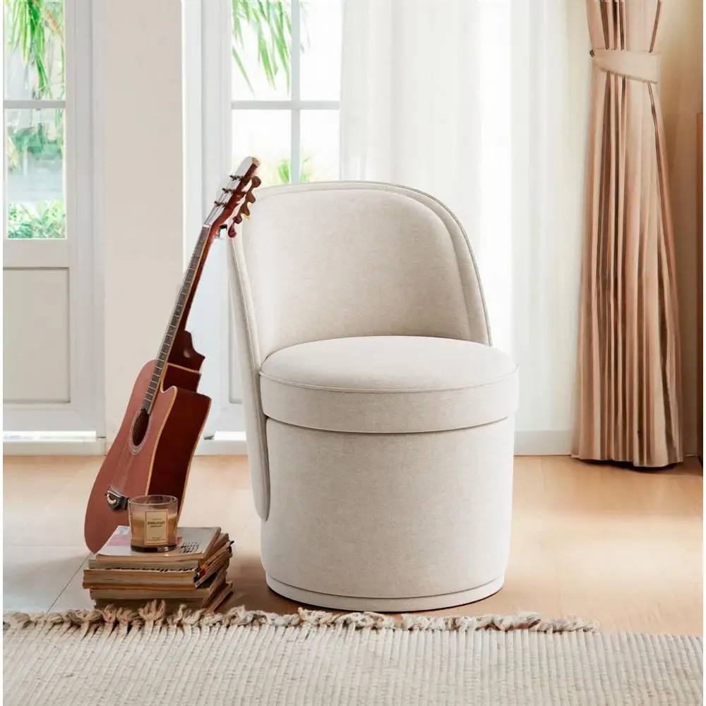 360° Swivel Chair with Hidden Storage, Modern Small Barrel Swivel Armchair for Living Room/Bedroom, Beige