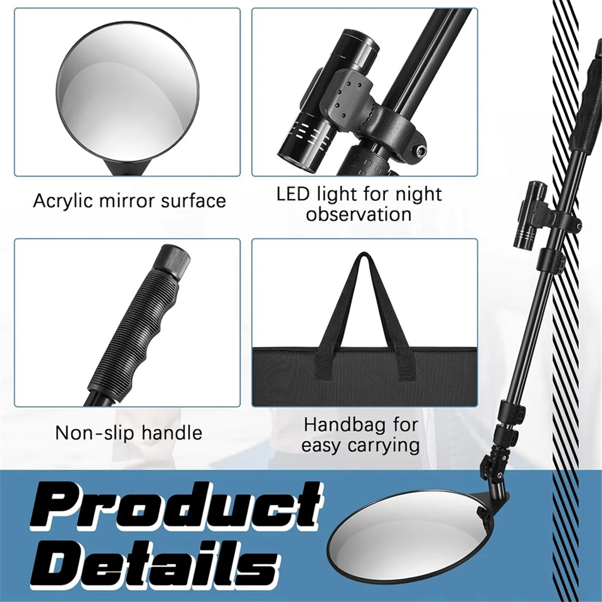 Under Vehicle Inspectionmirror with Light and Telescopic Handle Handheld Inspectionmirror for Under Vehicle Truck