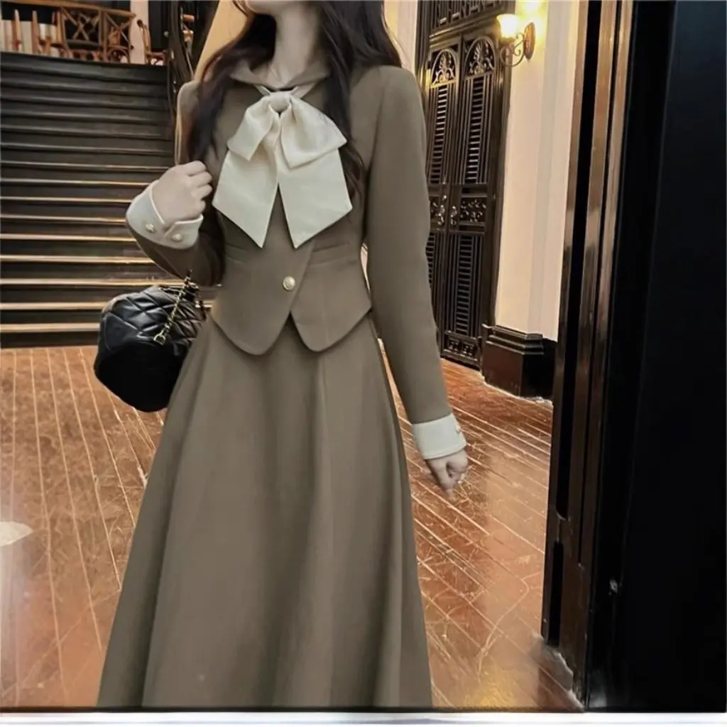 

Korean Style Skirt Suit for Women Autumn Winter Retro Preppy Fashion Socialite Accessible Luxury Small Fragrance Set