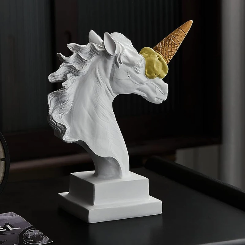 ERMAKOVA European Modern Decoration Ice Cream Smashing Horse Head Sculpture Resin Animal Statue Figurine Home Desktop Decor