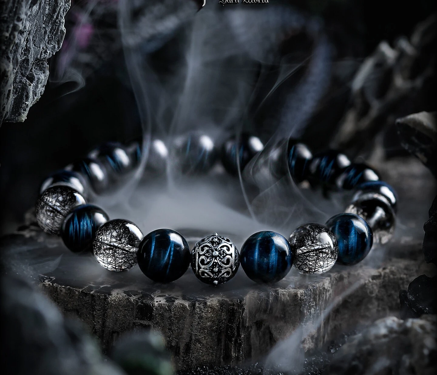 [Exotic Land] Retro Black Hair Crystal Bracelet Men's Lightning Blue Tiger's Eye Bracelet