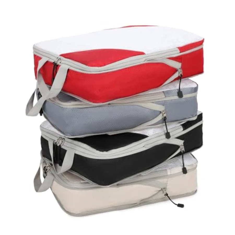 

Большие компрессионные упаковочные кубы для путешествий, набор из 4 органайзеров для чемоданов, черные, с функцией быстрой компрессии для эффективной организации вещей