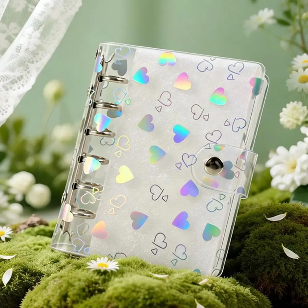 PVC Binder Cover Laser Heart Patterns A5/A6/A7/M5 Loose-Leaf Notebook Shell Snap Design Refillable Planner Cover view 3