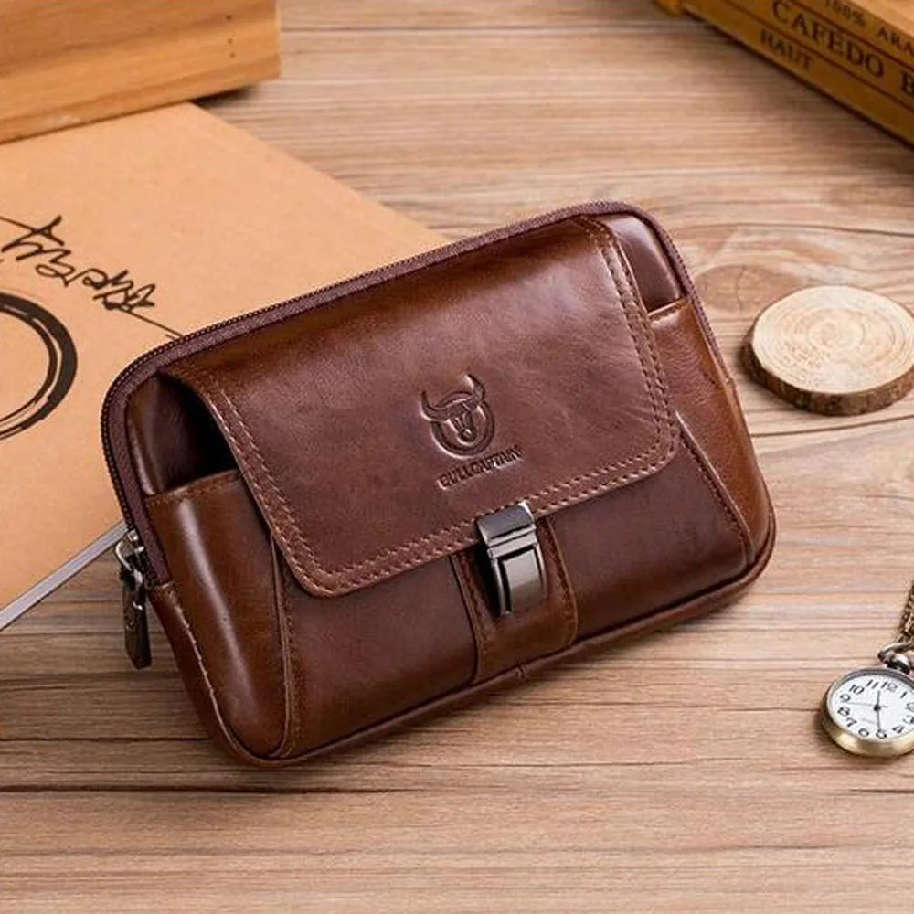 

BULLCAPTAIN 2020 Genuine Leather Vintage Waist Packs Men Travel Fanny Pack Belt Bum shoulder Bag Waist Bag Mobile Phone Pouch