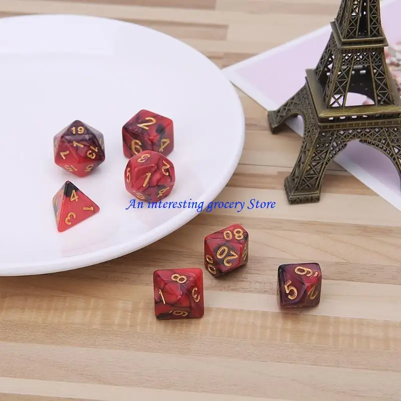 

652d 7pcs/set acryl-многогранные кости для TRPG настольной игры D4-D20