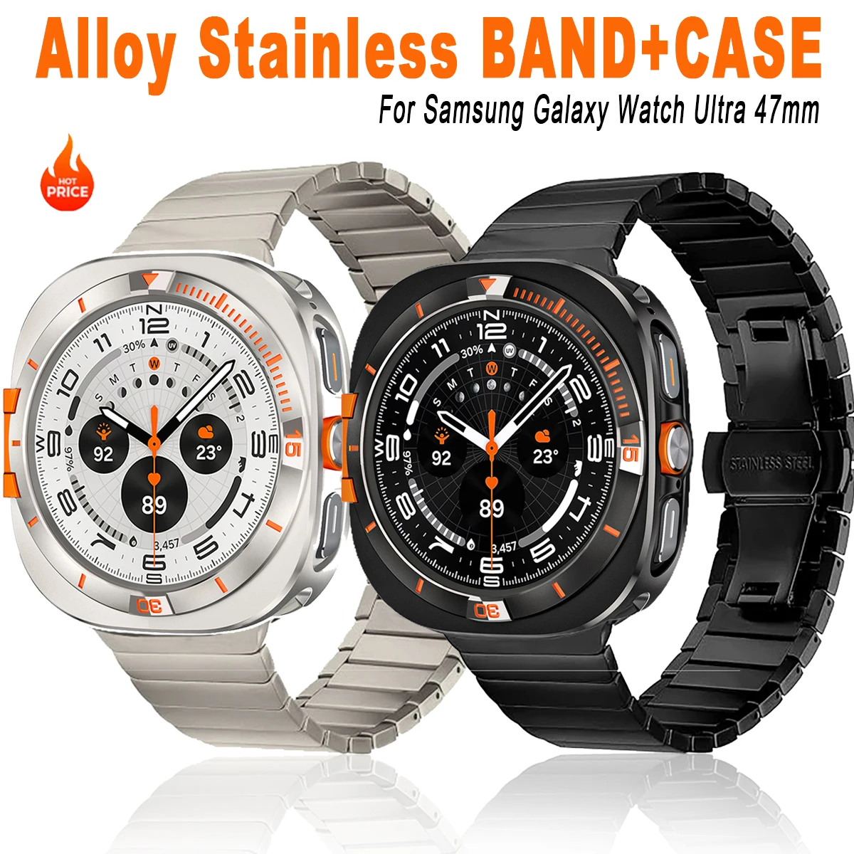 

Роскошный чехол из сплава и поликарбоната + ремешок из нержавеющей стали для Samsung Galaxy Ultra 2025, жесткий защитный чехол + браслет для Galaxy Ultra 47 мм, мужской браслет