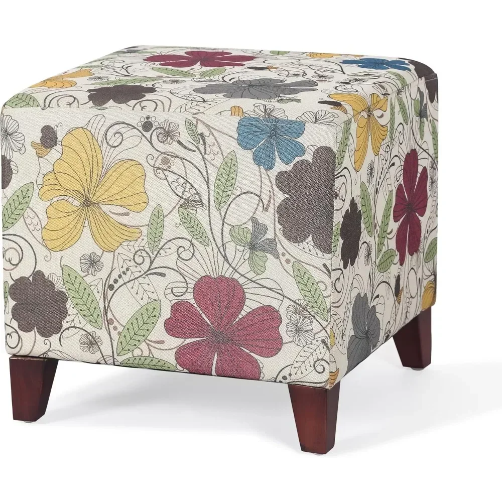 

Cube Footstool Square Linen Footstool with Wooden Legs for Living Room Bedroom Entrance, 16.3"D x 16.3"W x 16.1"H