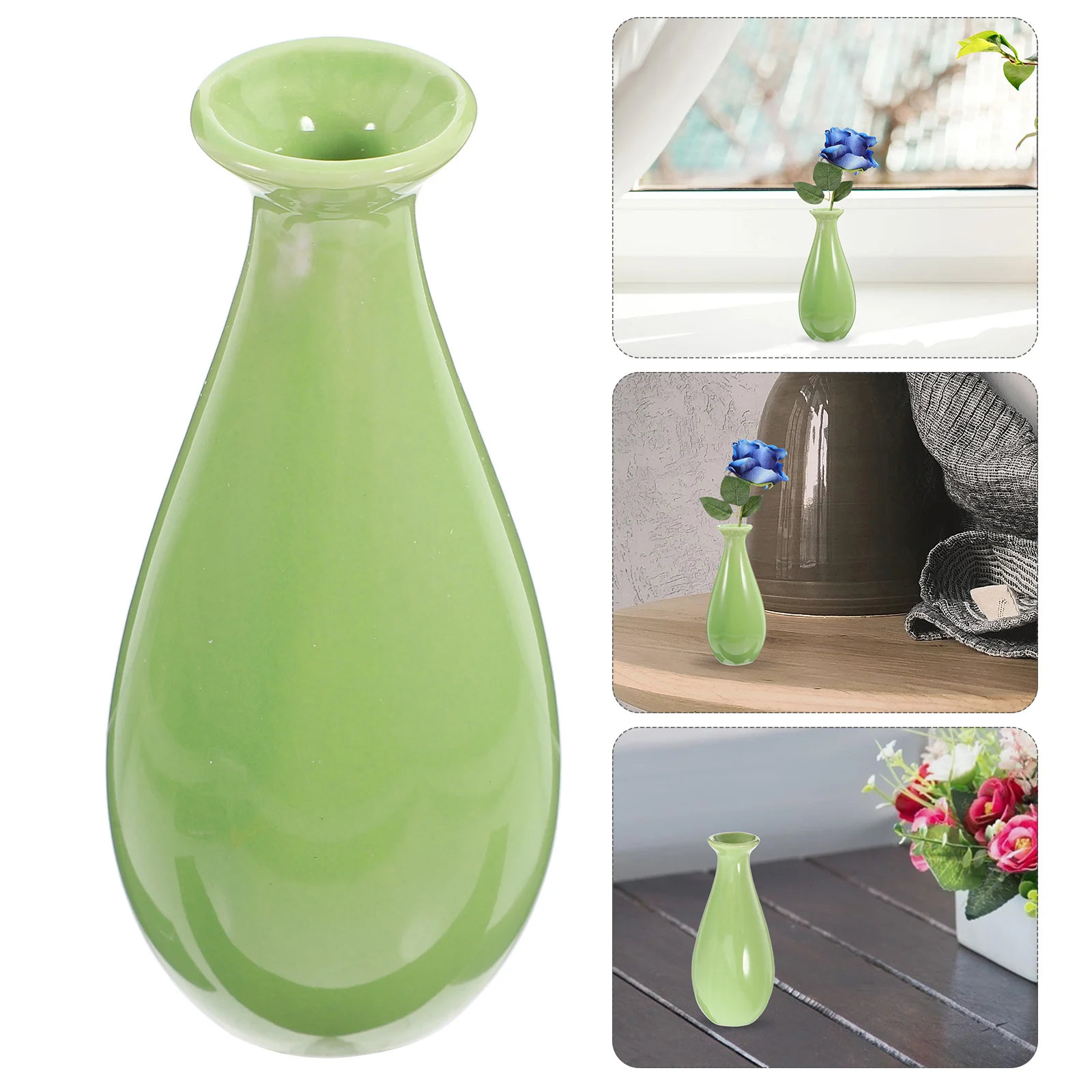 

Ceramic Small Vase Green Creative Desktop Flower Vase Simple Bullet Bottle for Home Office Decoration Plant Pot Breathable