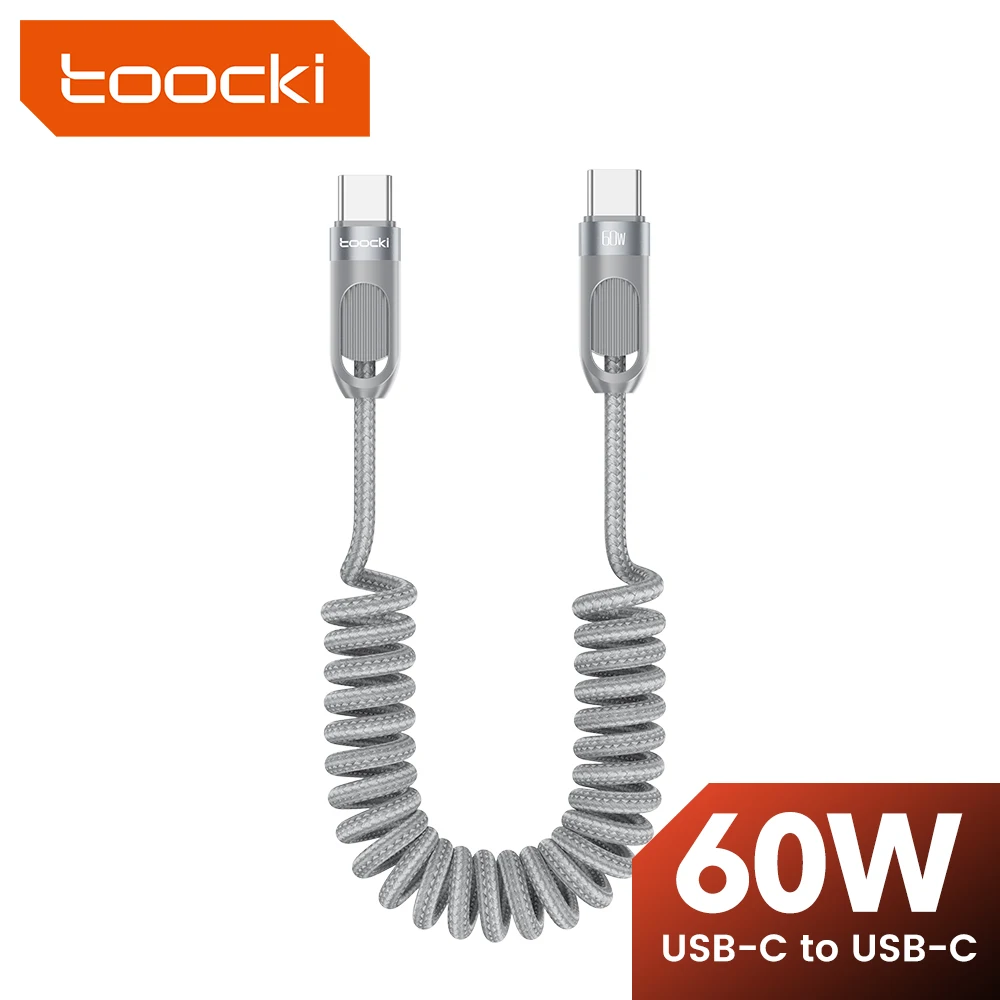 Toocki 1.5m Spring USB Type C Cable for iPhone 17 16 15 Samsung Galaxy S26 S25 S24 Xiaomi Huawei Fast Charging Cable Data Wire