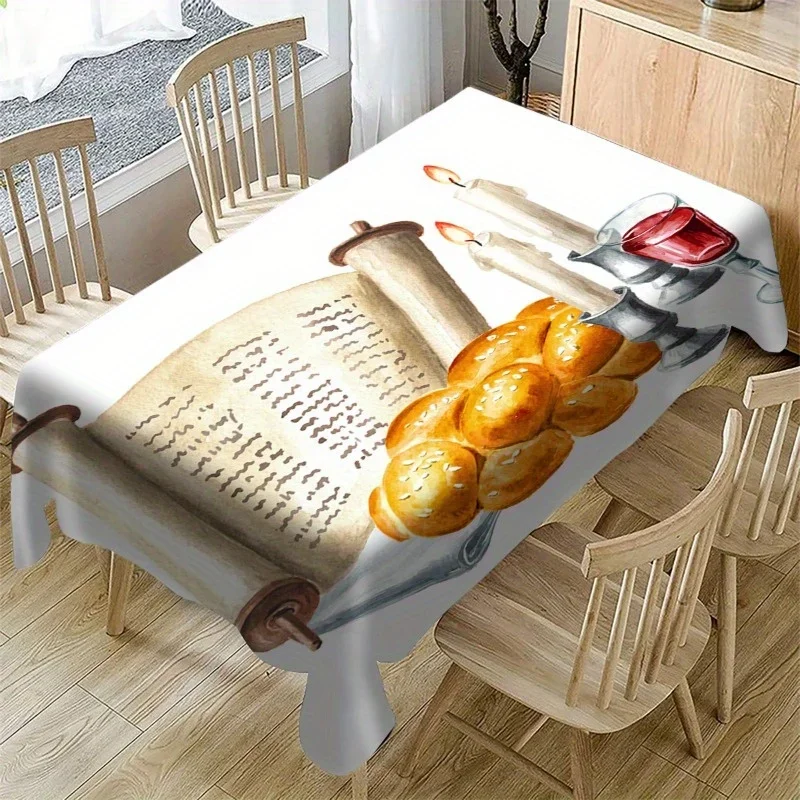 Sabbath Rectangle Tablecloth for Table Decor Washable Jewish Bread Candle Pattern Kitchen Dining Table Cloth Holiday Party Decor