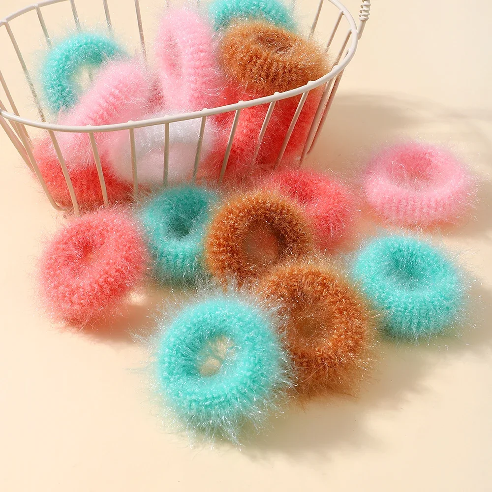 5pcs/bag Bbay Girl Mini Colorful Plush Hair Ring Fat Intestine Ring Baby Hairy Head Rope Furry Rubber Band Baby Hair Accessories