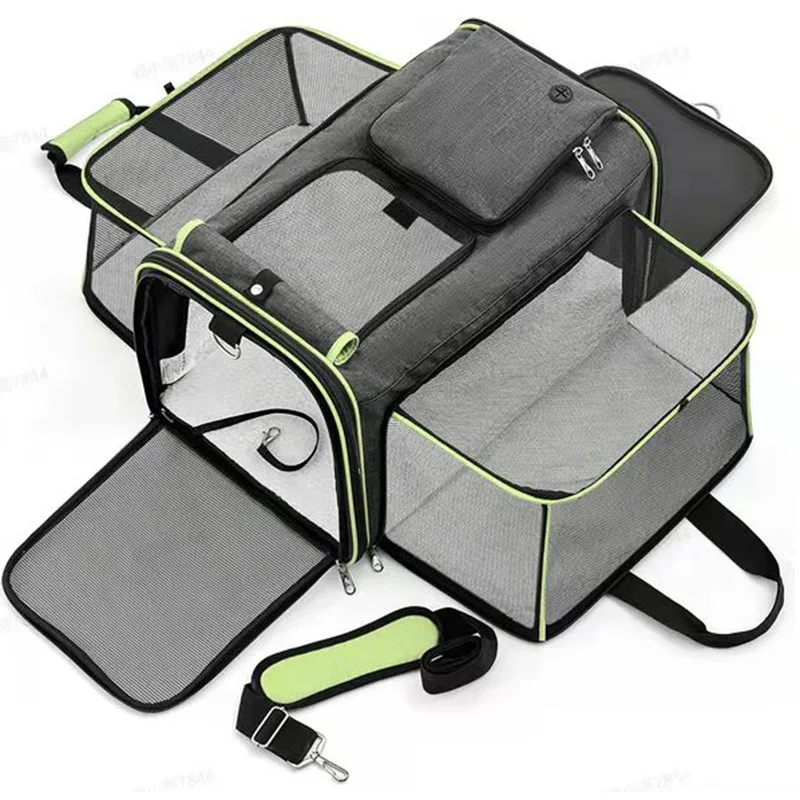 

Cat Carrier Expandable Soft Sided Pet Travel Bag Foldable Portable with Breathable Mesh Windows Car Seat Belt Shoulder Strap pet