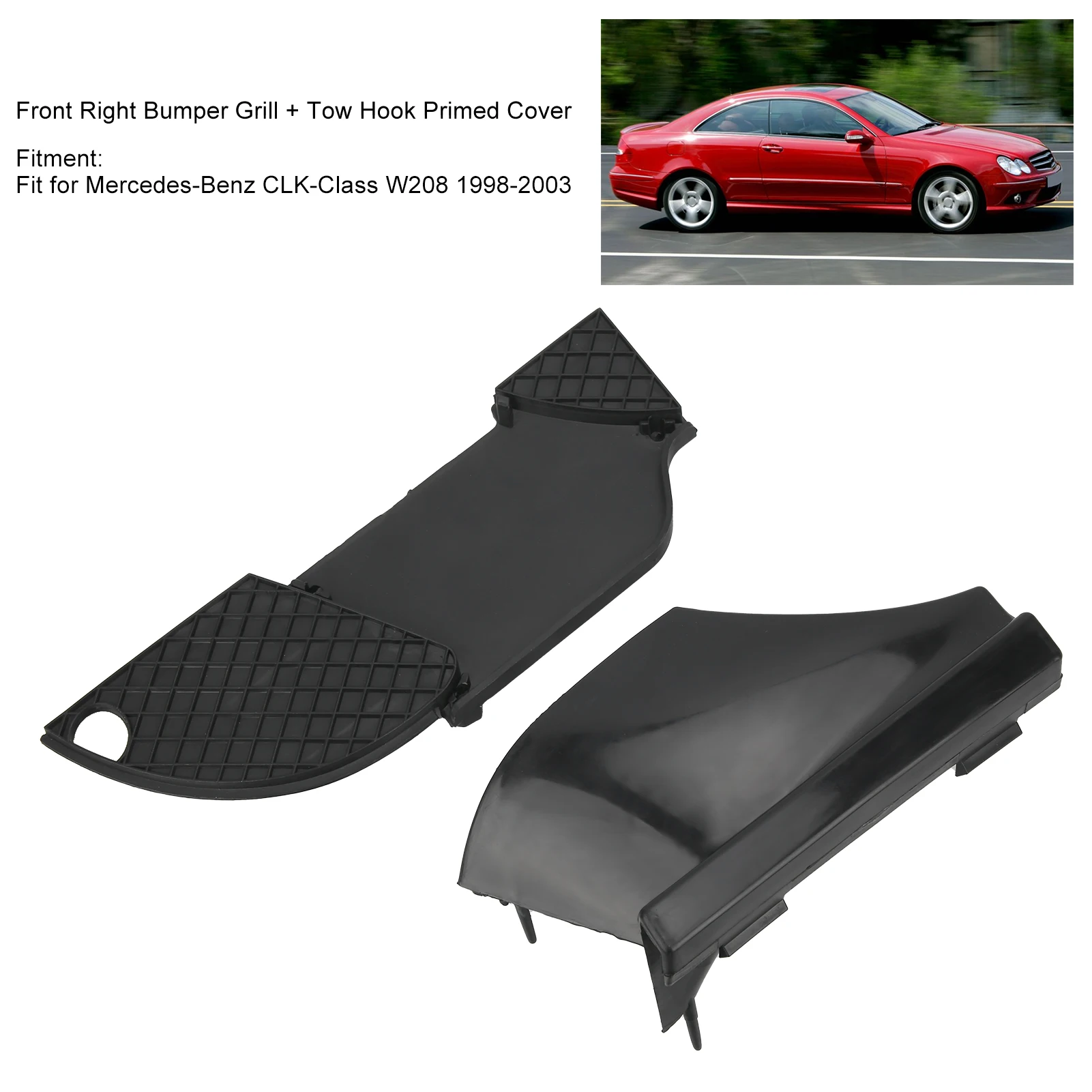 Front Right Bumper Grill Tow Hook Primed Cover 2088850223 Fit For Mercedes Benz CLK Class W208 19982003