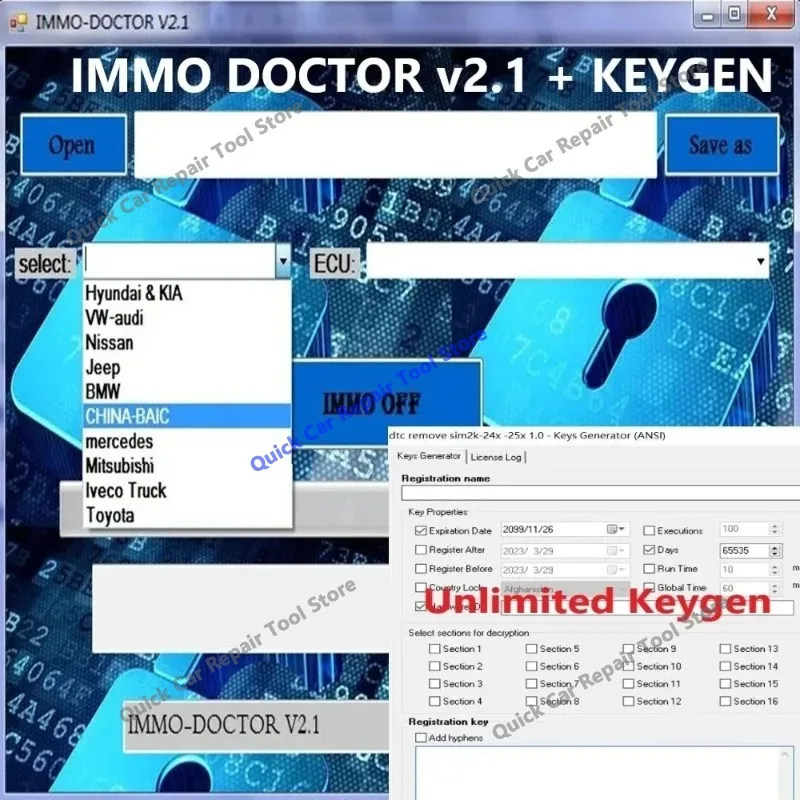 Hot ImmoKiller V1.10 OBD2 Scanner Software+ IMMO DOCTOR V2.1 With Unlimited KEYGEN MULTI BRAND Immo Off Software ECU Chip Tuning