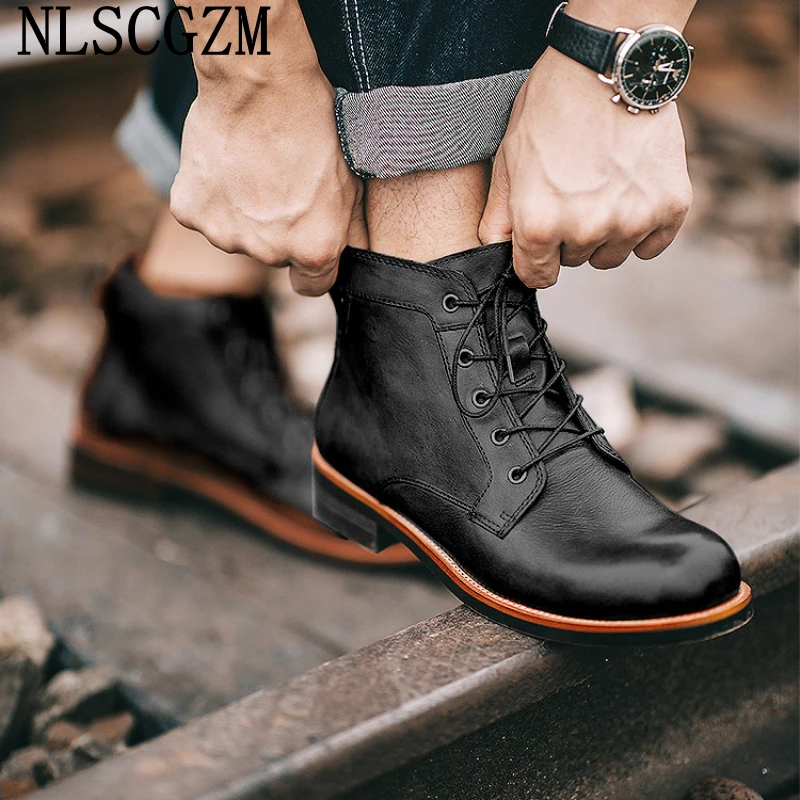 Casual Shoes for Men Ankle Boots Men Leather Boots Men Casuales Black Boots Stivali Leather Shoes for Men берцы мужские военные