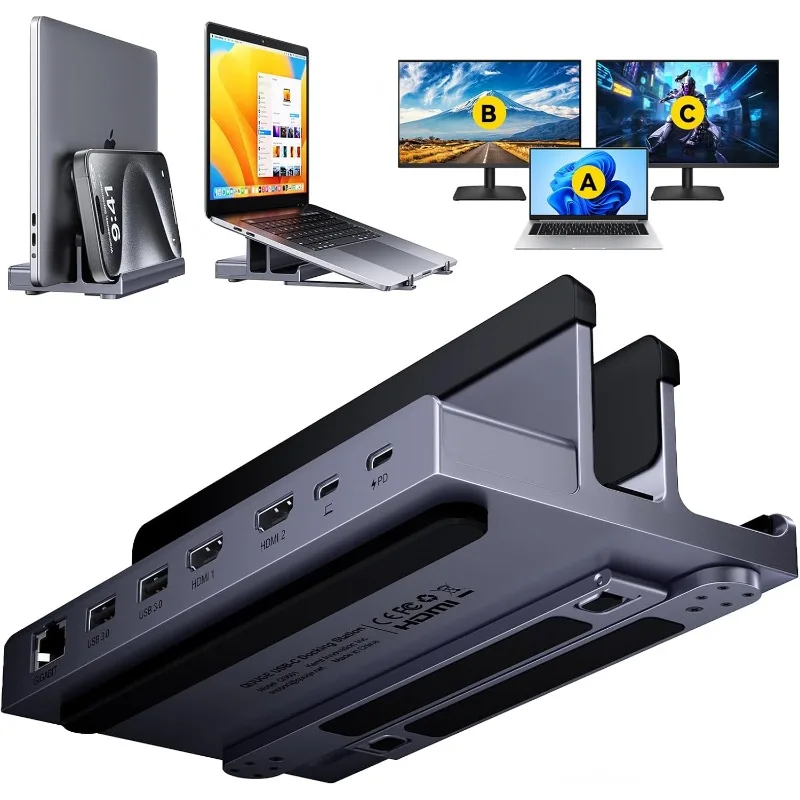 

USB C Docking Station Dual Monitor for Laptop, 2 HDMI (Single 4K@120Hz), 2 U
