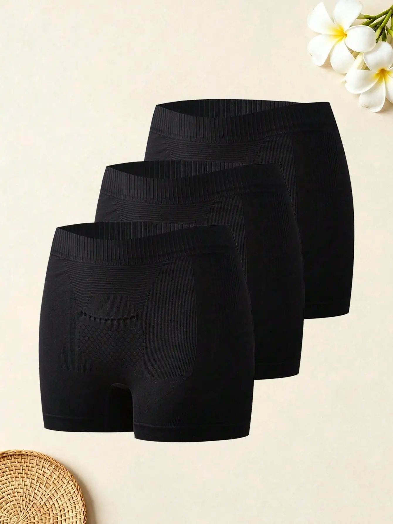 3Pcs Solid Color Hip Lifting Sports Boxer Briefs, Breathable Stretch Cycling Underwear For Women