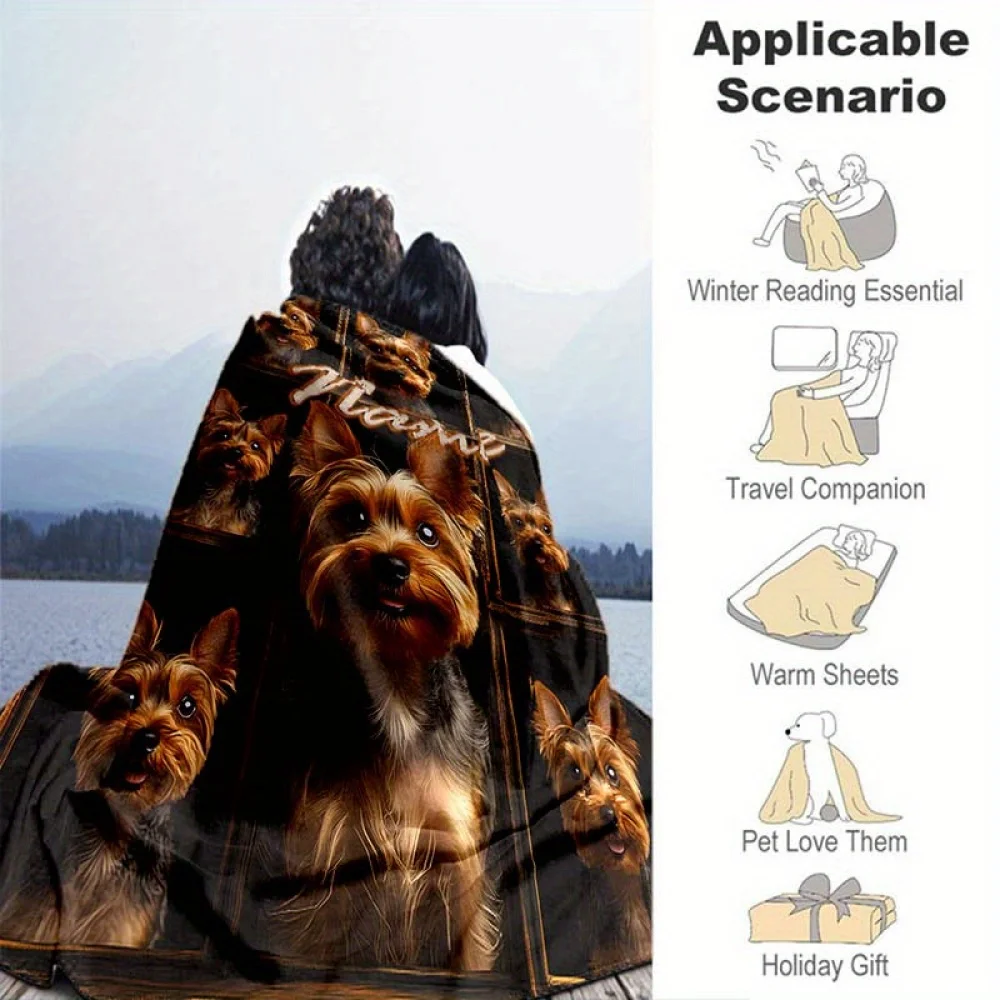 1 قطعة اسم مخصص بطانية يوركشاير جحر الكلاب طباعة نمط أربعة مواسم المنزل لينة مريحة الفانيلا بطانية غرفة نوم مدرب ديكور #5