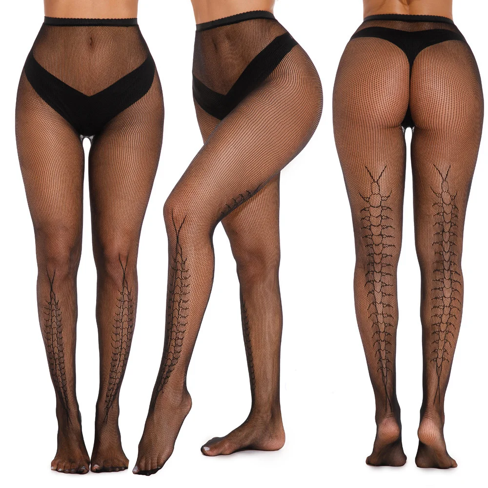 Schwarze Spitze Tausendfüßler Muster Netzstrümpfe Sexy Mädchen Hohle Lolita Strumpfhosen Elastizität Leggings