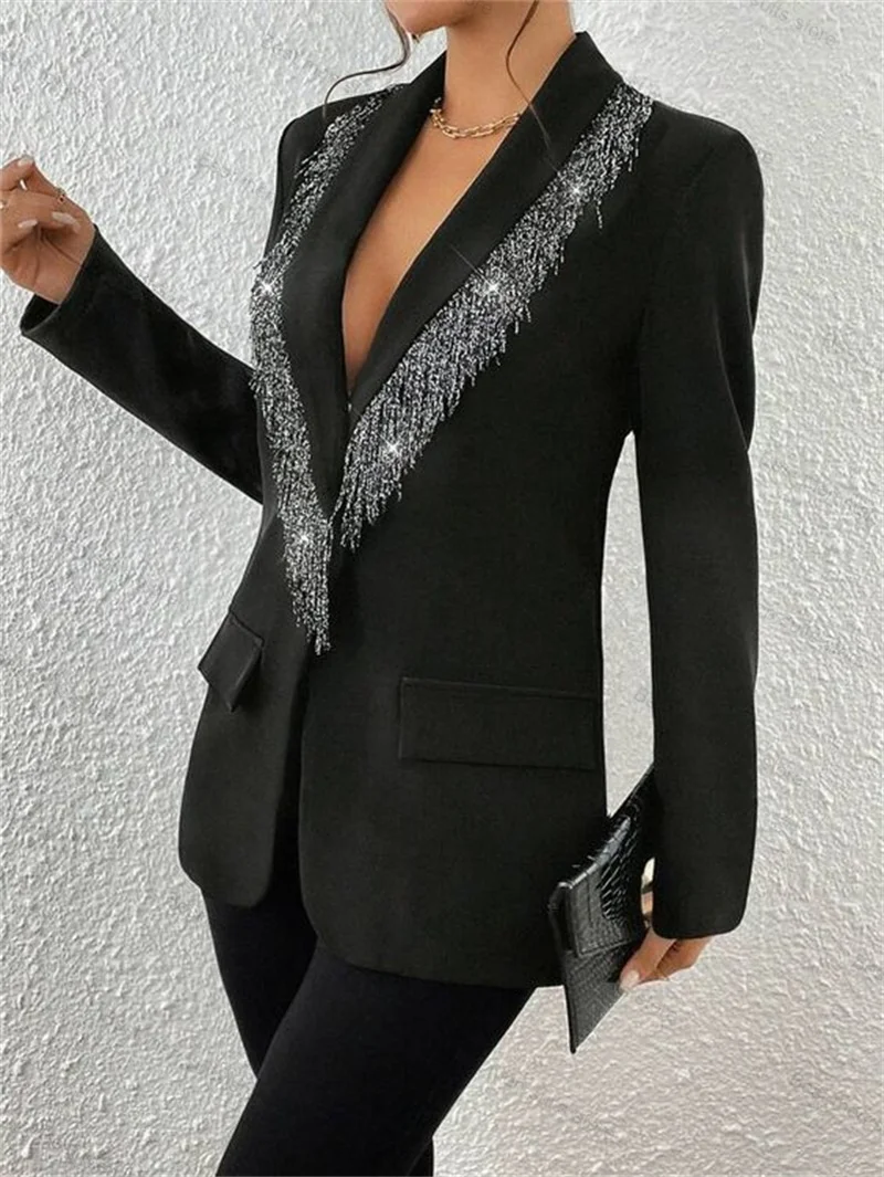 Luxury Beading Women Suits Set 2 Pieces Blazer+Pants Black Cotton Formal Wedding Prom Dress Jacket Coat Trousers Custom Made