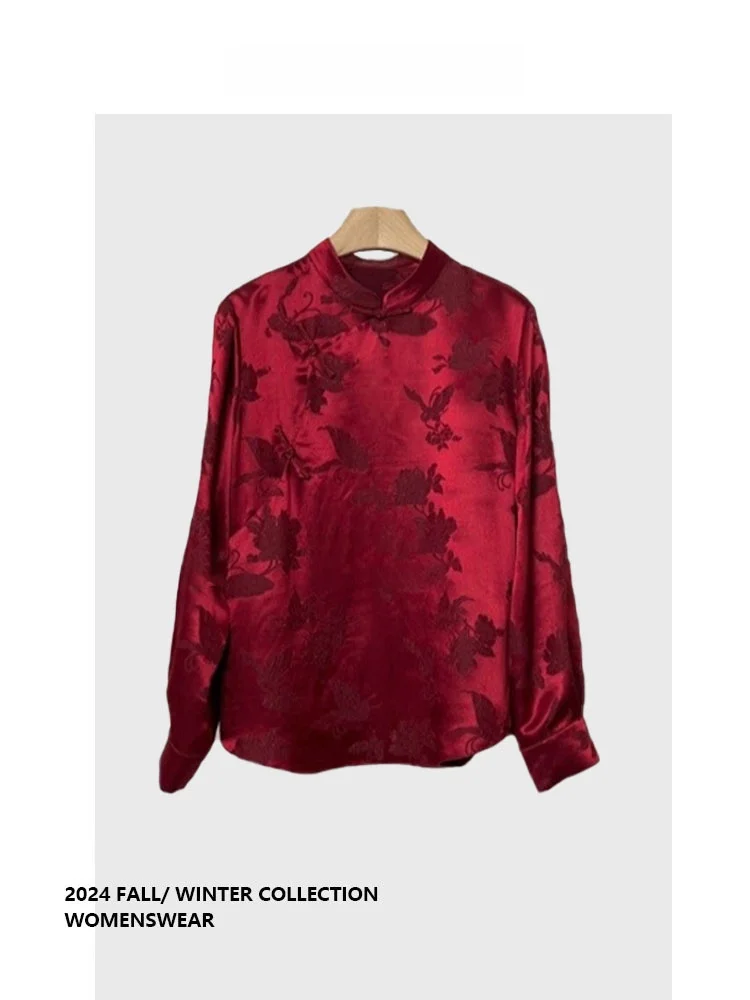

Forever 2 New Chinese Sle National Trend Design High-End Retro Small ence oulder Lift Flower Pattern Women's Top