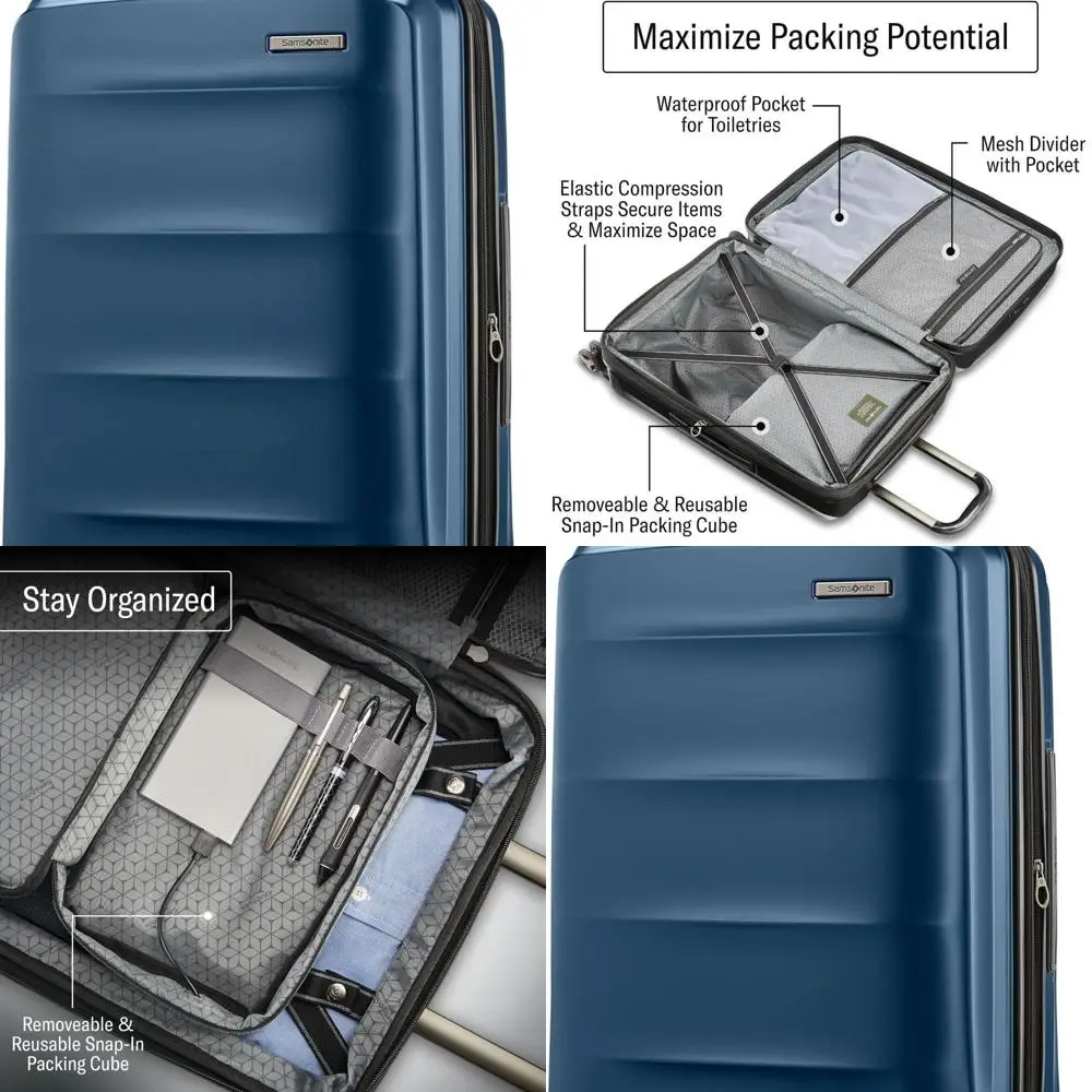 

Expandable Hardside Spinner Luggage in Blue Denim, Medium Size for Checked-In Travel