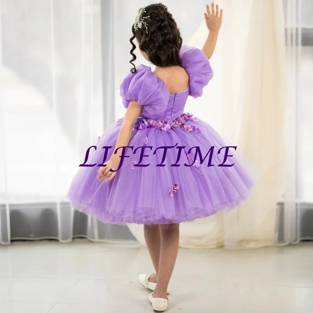 

Розовое платье с цветочным узором для девочек по индивидуальному заказу на свадьбу, тюлевое платье с цветочной аппликацией, пышное великолепное платье для маленькой девочки на день рождения, банкетное платье для выпускного вечера