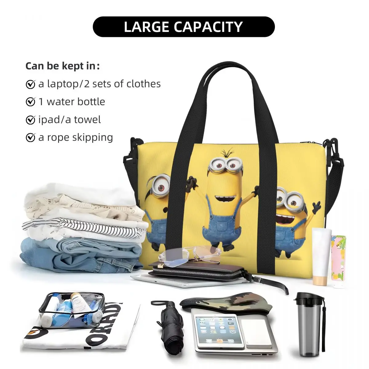 Bolso de mano personalizado de Anime m-minions para mujer, bolsa de viaje de gran capacidad para gimnasio y playa