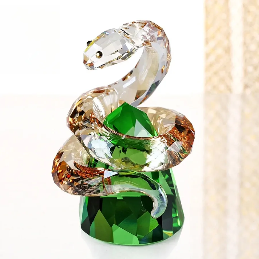 Handmade Crystal Glass Snake Sculpture Zodiac Home Decor Desktop Art Ornament Statue for Birthday Gift Box Feng Shui Figurine