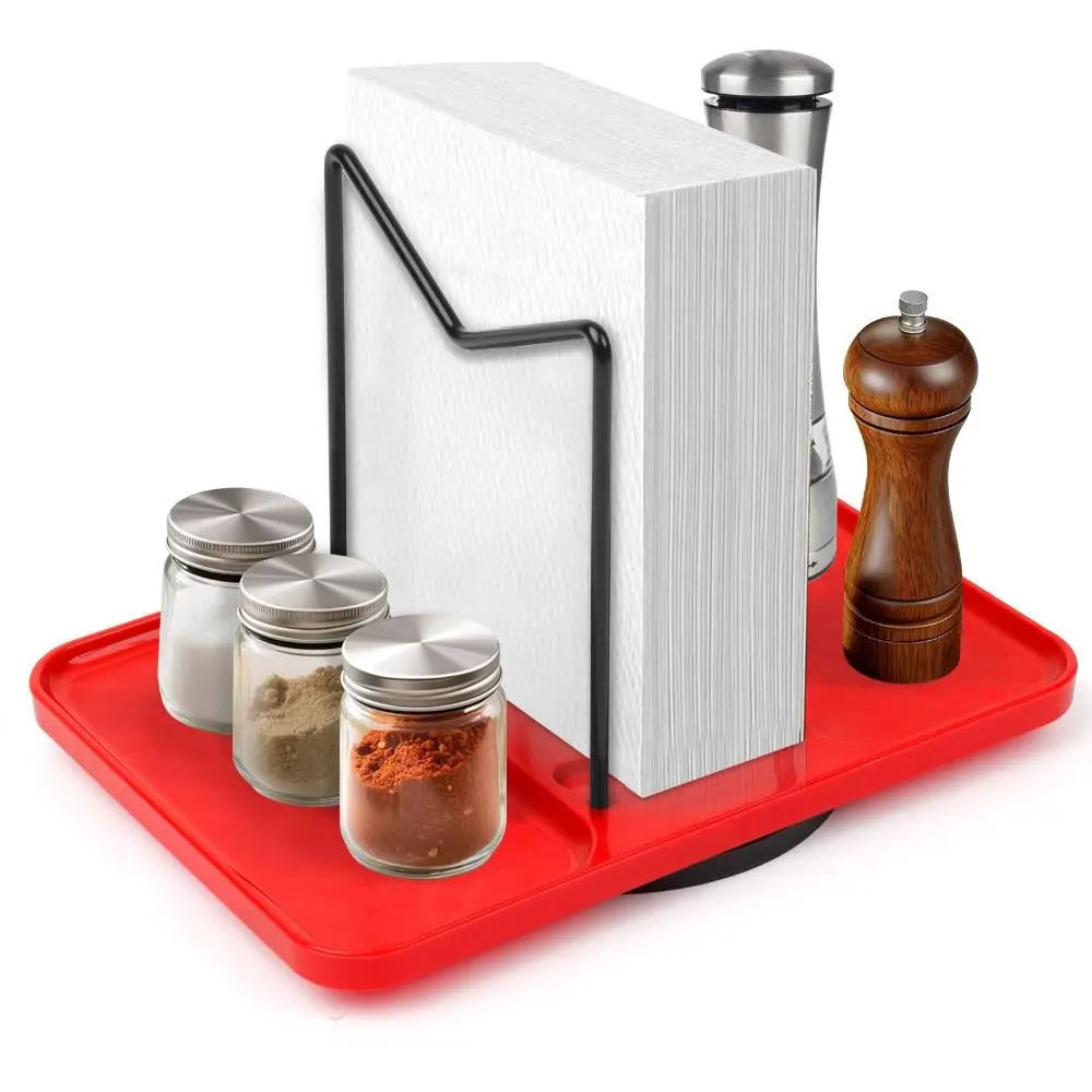 360° Rotating Napkin Holder Anti-Slip Tray Base Paper Towel Dispenser Metal Frame Space-Saving Standing Napkin Dispenser