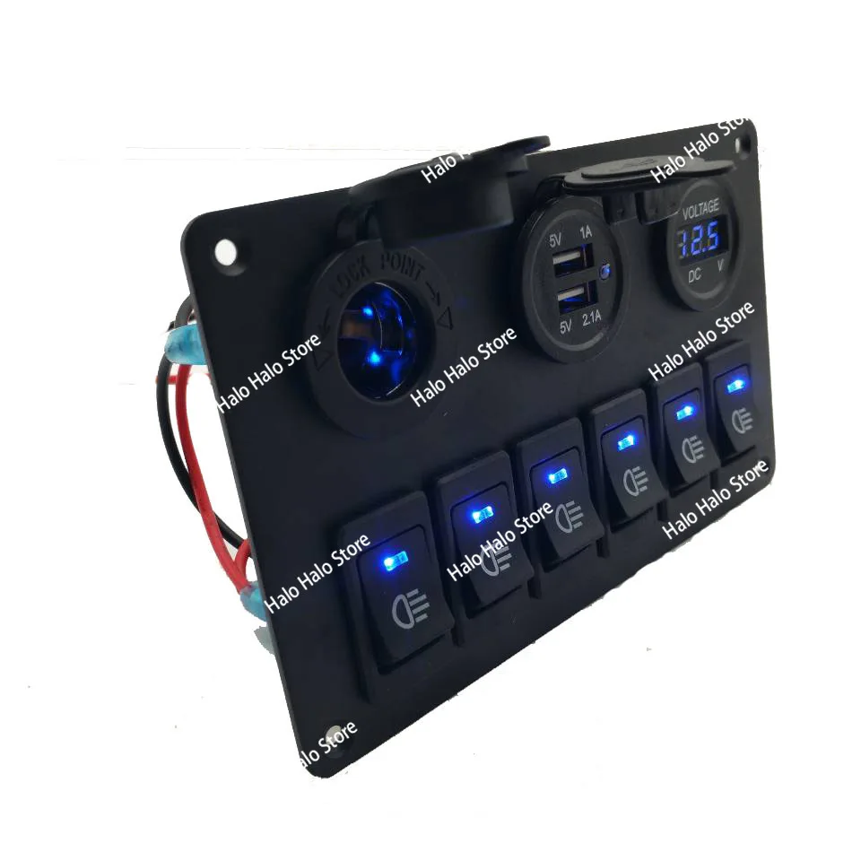 Picture 6: 12V 24V Car RV Fog Light Switch Panel with USB Charger Voltmeter Power Outlet for Cab Control Bar
