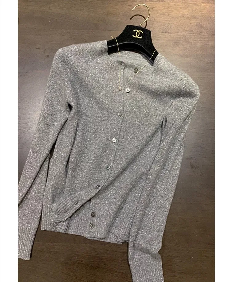 

Летний легкий шелковый кардиган Camere, вязаный открытый кардиган, женский свободный корейский ультратонкий универсальный утягивающий шерстяной пальто