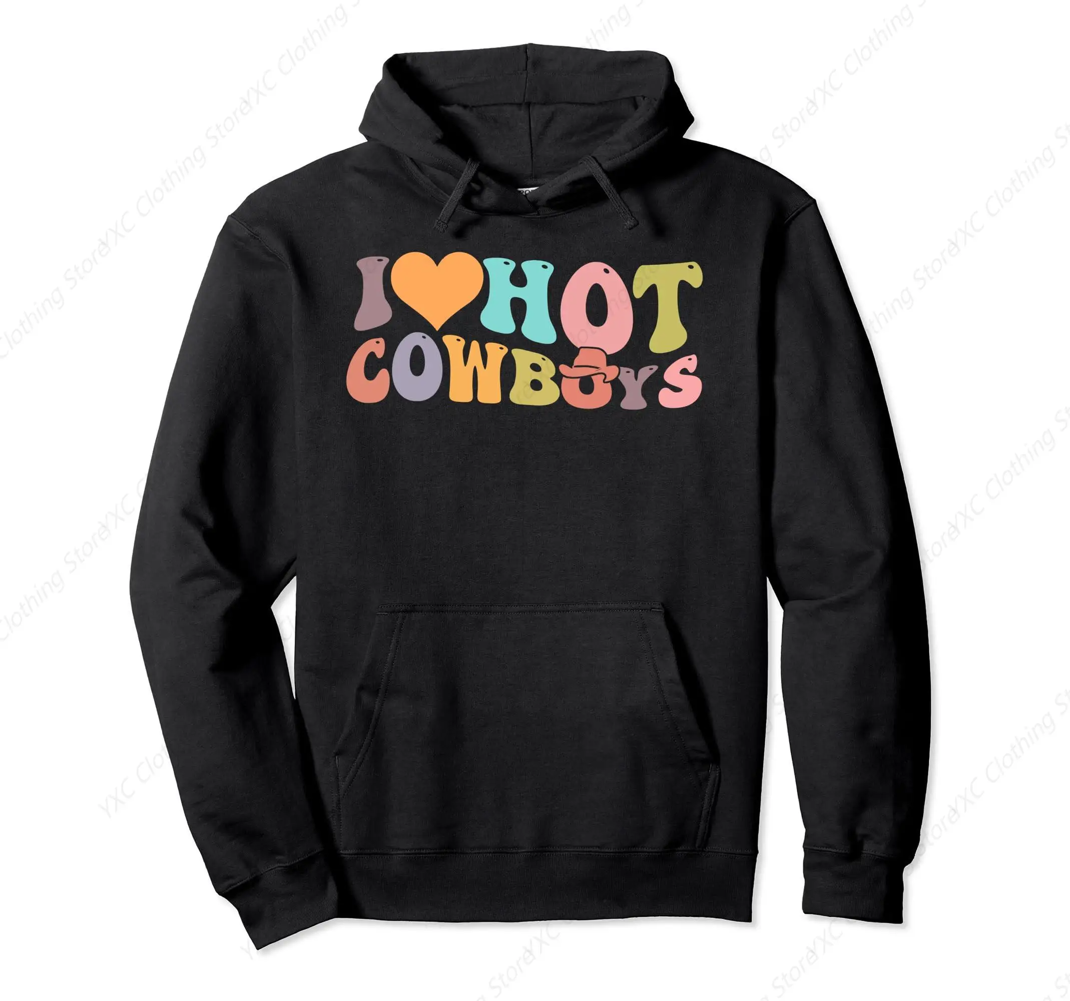 I Love Hot Cowboys Groovy Vintage Country Western Pullover Hoodie