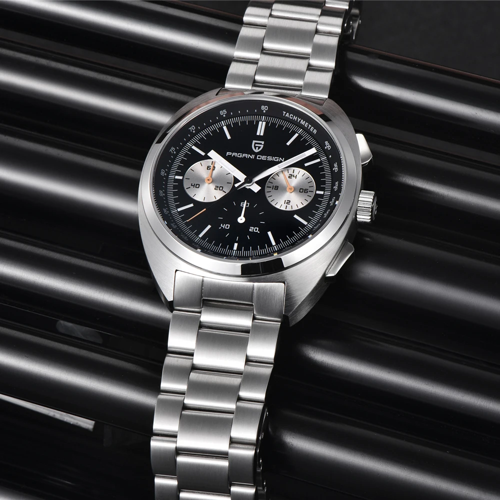 ساعة باجاني ديزاين للرجال 2024 ساعة كوارتز كلاسيكية جديدة للرجال كرونوغراف ياقوت مضيء 100 متر مقاومة للماء من الفولاذ المقاوم للصدأ