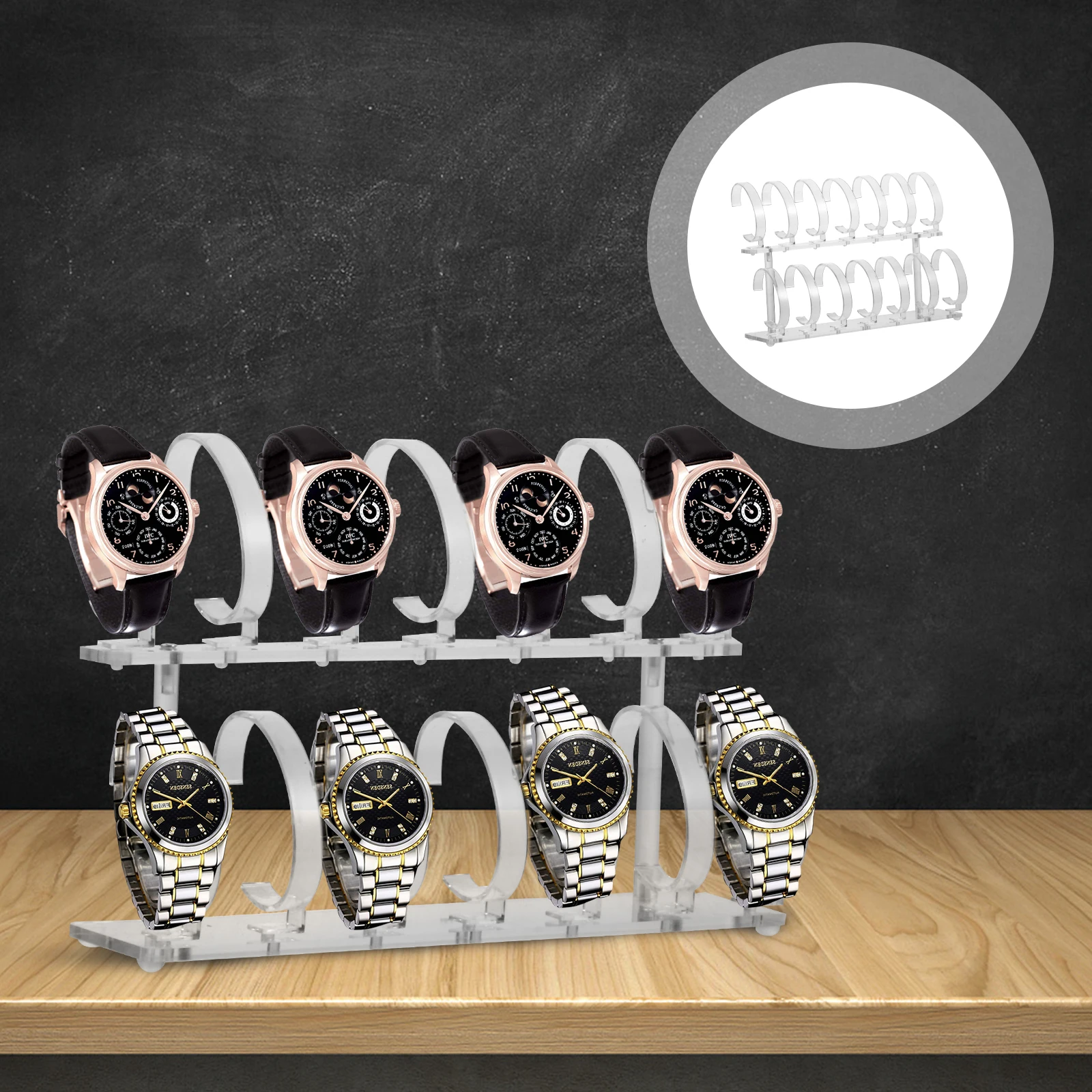 

Acrylic Watch Display Stand Transparent Holder Removable Storage Rack Multi-Booth Elastic C Ring Non-Slip Sturdy Easy Assemble