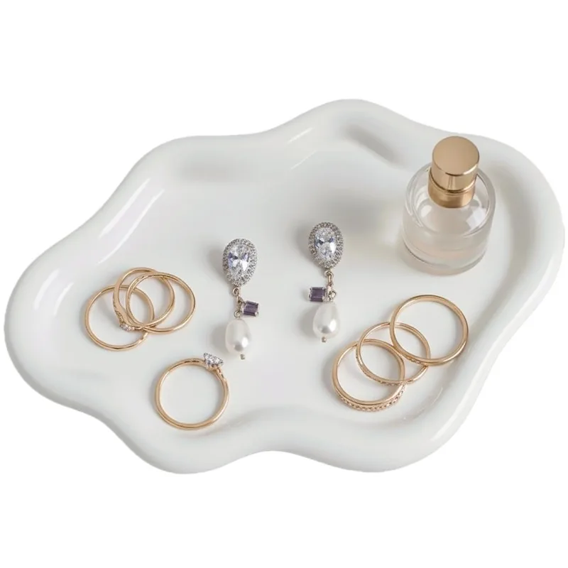 Bandeja de vaidade em formato de nuvem, placa de joias de plástico para anéis, brincos, chaves de perfume, decoração de quarto em forma de nuvem exclusiva