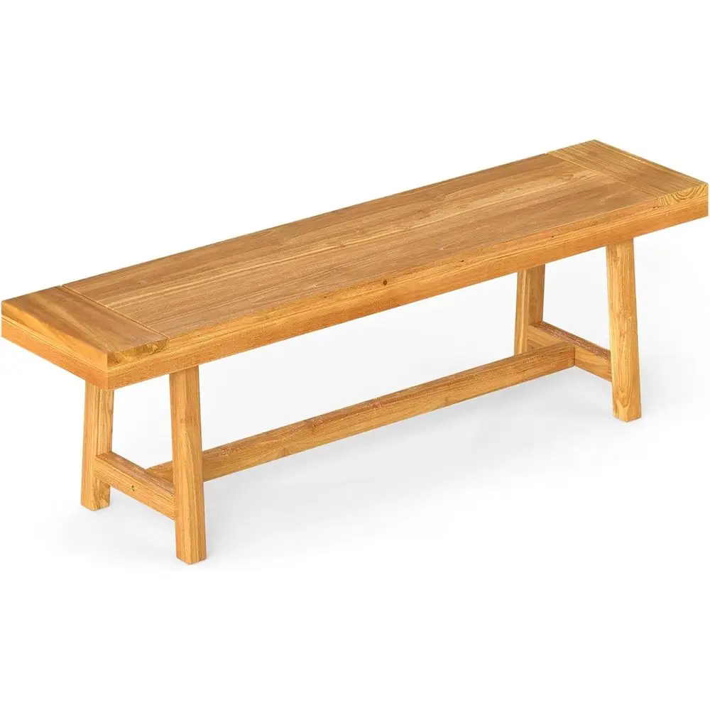 63 Teak Wood 3-Person Bench, Suitable for Entryway, Dining, Indoor/Outdoor Use, Easy Assembly
