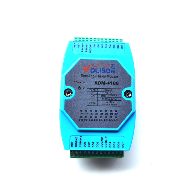 Interruptor Digital Isolado, 8 Canais, Entrada e Saída, 8DI/DO, Módulo de Aquisição, RS485 MODBUS RTU