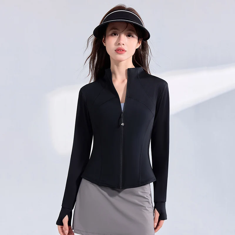Stand Collar Slim Fit Sunscreen Coats Women Breathable Quick Drying Sport Yoga Jackets Woman Zipper Up Long Sleeve Training Suit