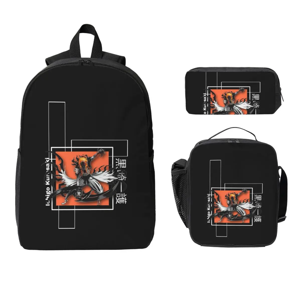 

Ichigo Kurosaki Anime Bleach Backpack Boys Girls BookBag School Bag Computer Shoulder Bags 3ps Insulated Lunch Bag Pencil Case
