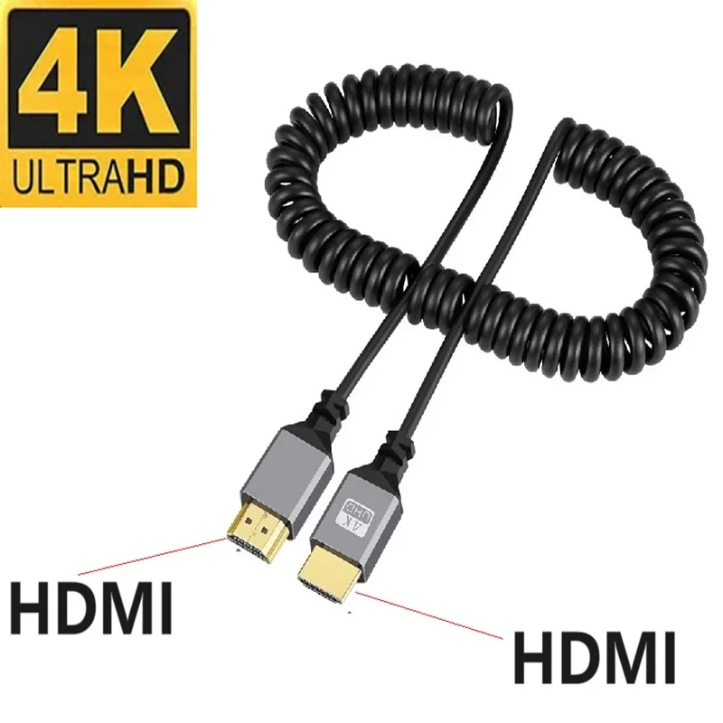 4K HDMI Spring Cable Male to Male Left Right up Down  Mini Micro hdmi  Coiled Extension Flexible Spiral Cable Plug HDMI Cable