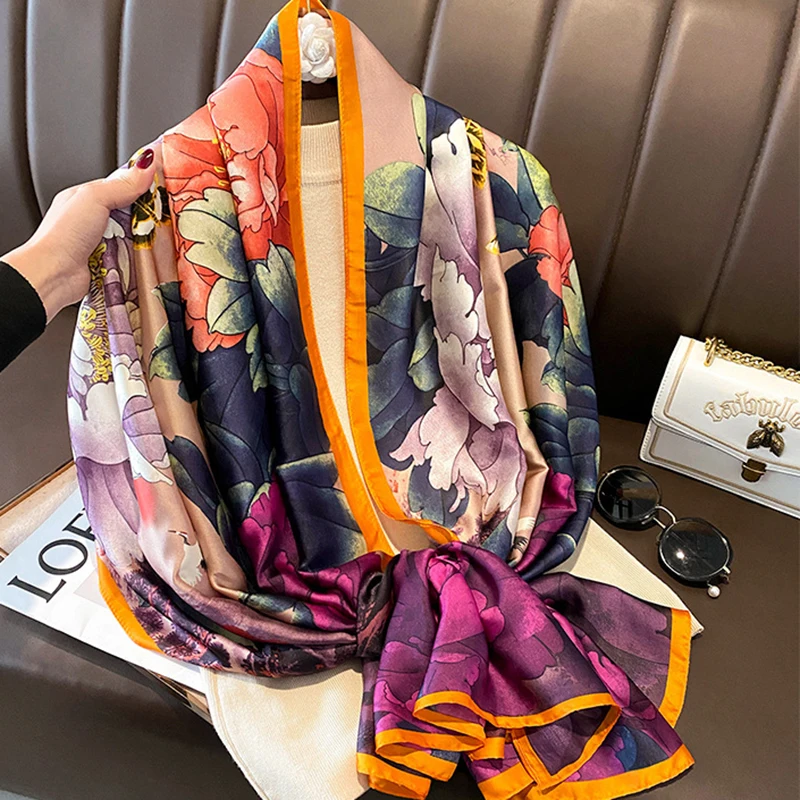 Spring Scarf Women\'s Luxury Design Scarf Silk Smooth Scarf Soft Muslim Headband Shawl Beach 85x180cm