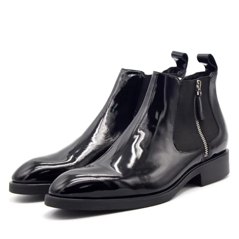 

New Design Elasticized Zip Cowhide Handmade British Pointed Toe Oiled Leather Classic Genuine Leather Black Chelsea Boots Men