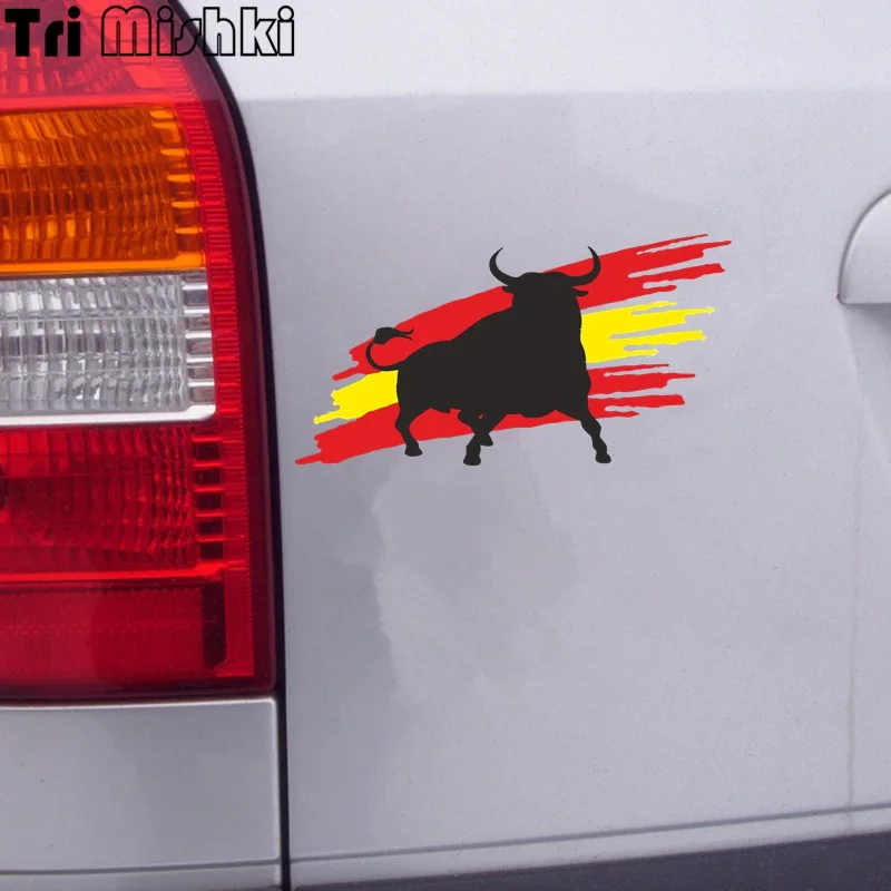 Tri Mishki W1353 Bull with Spain Flag Car Sticker PVC Decals Sticker on Motorbike Car SUV  Bike Laptop Fridge Wall Door